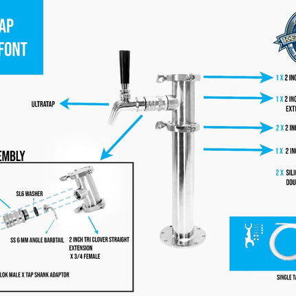 Beer Font Tower - Single Tap Modular Beer Font with Tap.