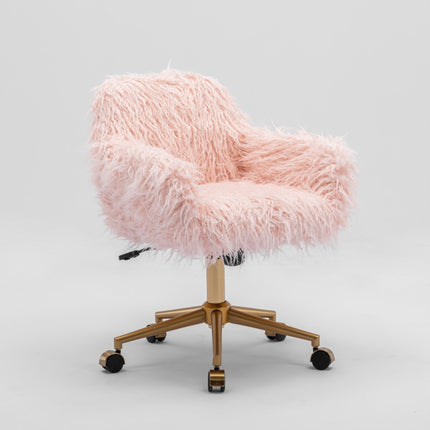 Fluffy Office Chair Faux Fur Modern Swivel Desk Chair for Women And Girls-Pink.