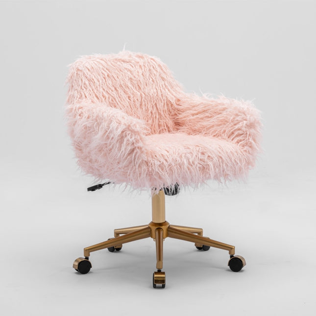 Fluffy Office Chair Faux Fur Modern Swivel Desk Chair for Women And Girls-Pink.