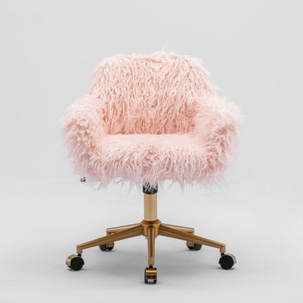 Fluffy Office Chair Faux Fur Modern Swivel Desk Chair for Women And Girls-Pink.