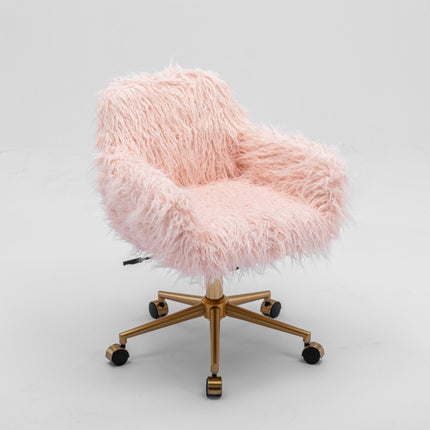 Fluffy Office Chair Faux Fur Modern Swivel Desk Chair for Women And Girls-Pink.