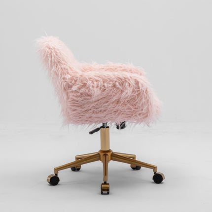 Fluffy Office Chair Faux Fur Modern Swivel Desk Chair for Women And Girls-Pink.