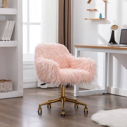 Fluffy Office Chair Faux Fur Modern Swivel Desk Chair for Women And Girls-Pink.