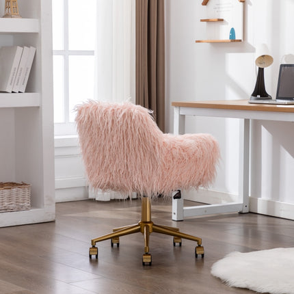 Fluffy Office Chair Faux Fur Modern Swivel Desk Chair for Women And Girls-Pink.