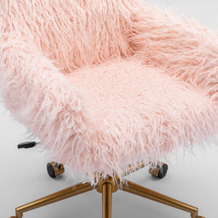 Fluffy Office Chair Faux Fur Modern Swivel Desk Chair for Women And Girls-Pink.