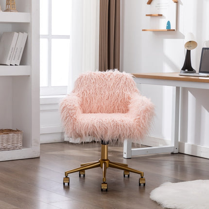 Fluffy Office Chair Faux Fur Modern Swivel Desk Chair for Women And Girls-Pink.