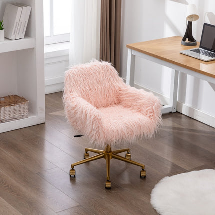 Fluffy Office Chair Faux Fur Modern Swivel Desk Chair for Women And Girls-Pink.