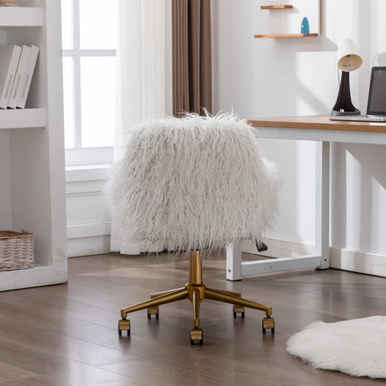 Fluffy Office Chair Faux Fur Modern Swivel Desk Chair for Women And Girls-White.