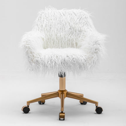 Fluffy Office Chair Faux Fur Modern Swivel Desk Chair for Women And Girls-White.