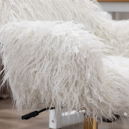 Fluffy Office Chair Faux Fur Modern Swivel Desk Chair for Women And Girls-White.