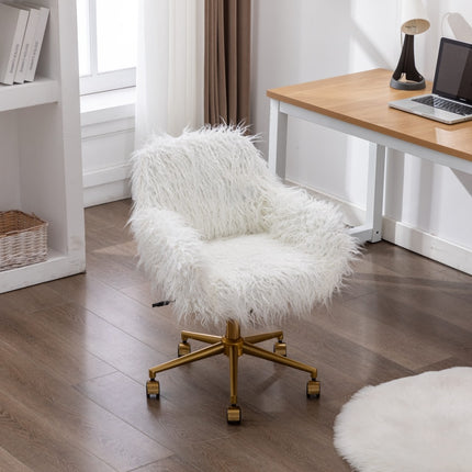 Fluffy Office Chair Faux Fur Modern Swivel Desk Chair for Women And Girls-White.