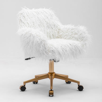 Fluffy Office Chair Faux Fur Modern Swivel Desk Chair for Women And Girls-White.