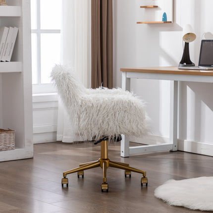 Fluffy Office Chair Faux Fur Modern Swivel Desk Chair for Women And Girls-White.