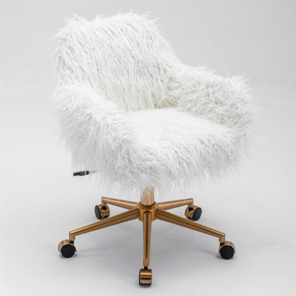 Fluffy Office Chair Faux Fur Modern Swivel Desk Chair for Women And Girls-White.