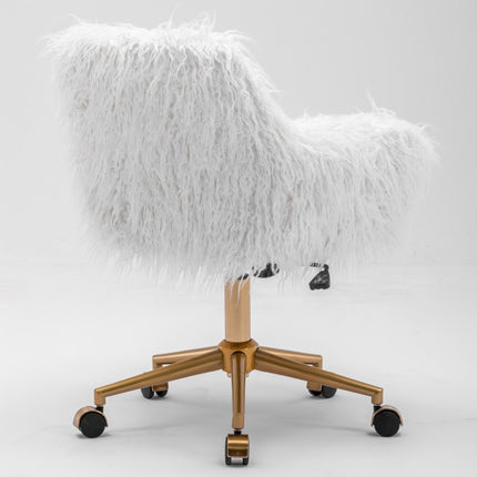 Fluffy Office Chair Faux Fur Modern Swivel Desk Chair for Women And Girls-White.