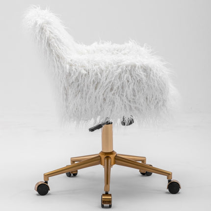 Fluffy Office Chair Faux Fur Modern Swivel Desk Chair for Women And Girls-White.