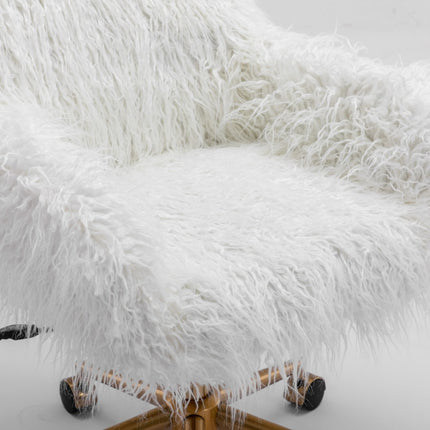 Fluffy Office Chair Faux Fur Modern Swivel Desk Chair for Women And Girls-White.