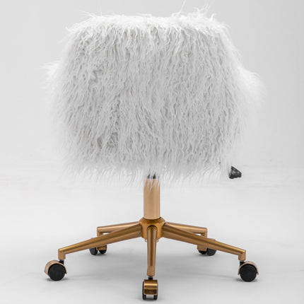 Fluffy Office Chair Faux Fur Modern Swivel Desk Chair for Women And Girls-White.