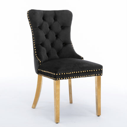 AADEN 2x Velvet Dining Chairs with Golden Metal Legs-Black.