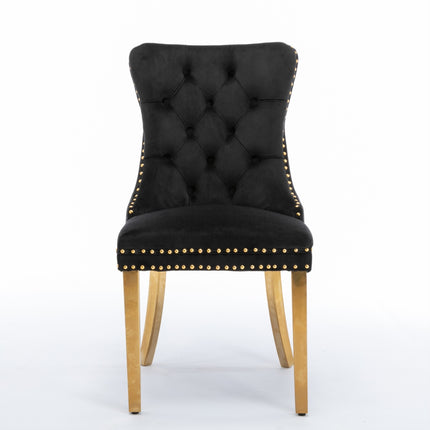 AADEN 2x Velvet Dining Chairs with Golden Metal Legs-Black.