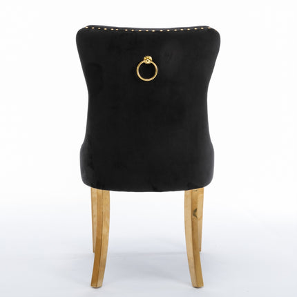 AADEN 2x Velvet Dining Chairs with Golden Metal Legs-Black.