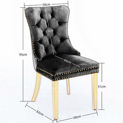 AADEN 2x Velvet Dining Chairs with Golden Metal Legs-Black.