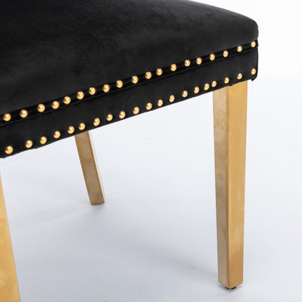 AADEN 2x Velvet Dining Chairs with Golden Metal Legs-Black.