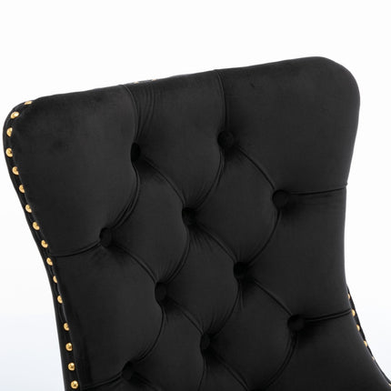 AADEN 2x Velvet Dining Chairs with Golden Metal Legs-Black.