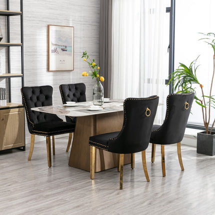 AADEN 2x Velvet Dining Chairs with Golden Metal Legs-Black.