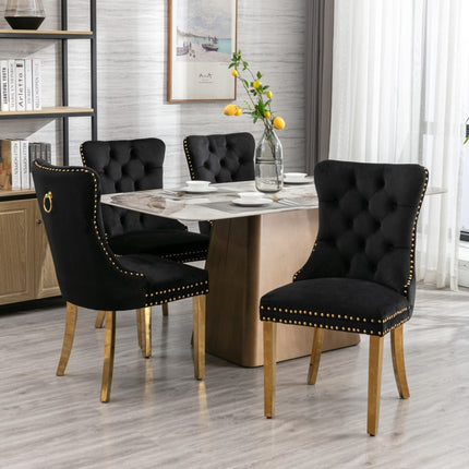 AADEN 2x Velvet Dining Chairs with Golden Metal Legs-Black.