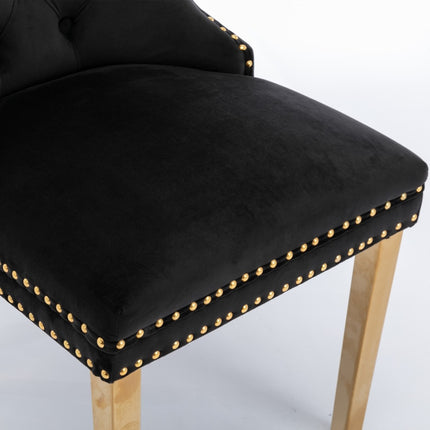 AADEN 2x Velvet Dining Chairs with Golden Metal Legs-Black.