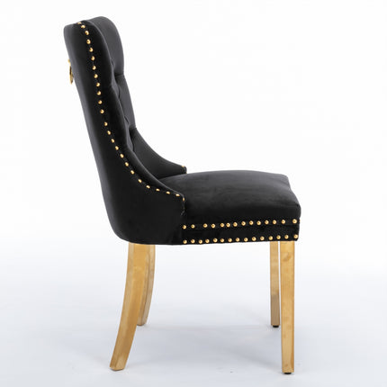 AADEN 2x Velvet Dining Chairs with Golden Metal Legs-Black.