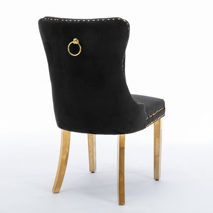 AADEN 2x Velvet Dining Chairs with Golden Metal Legs-Black.
