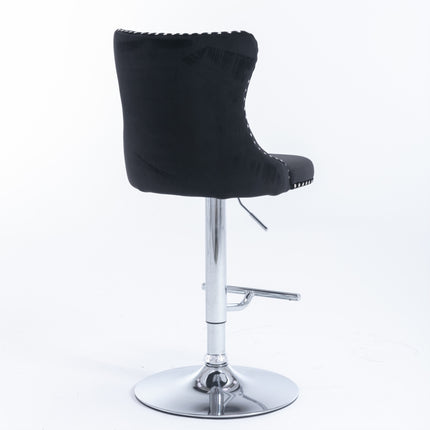 2x Height Adjustable Swivel Bar Stool Velvet Studs Barstool with Footrest and Chromed Base- Black.