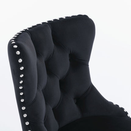 2x Height Adjustable Swivel Bar Stool Velvet Studs Barstool with Footrest and Chromed Base- Black.