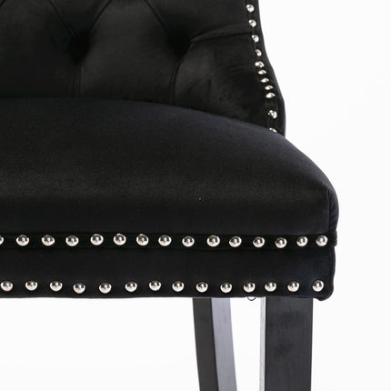 2X Velvet Bar Stools with Studs Trim Wooden Legs Tufted Dining Chairs Kitchen.