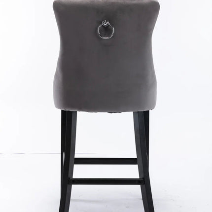 2X Velvet Bar Stools with Studs Trim Wooden Legs Tufted Dining Chairs Kitchen.