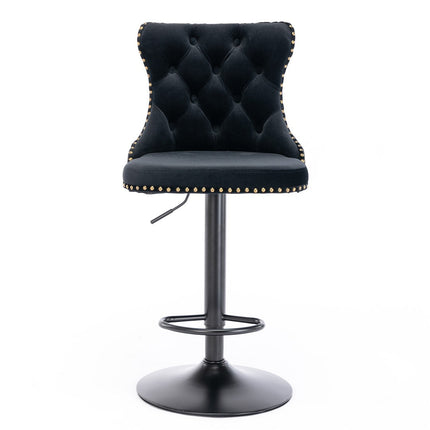 4x Height Adjustable Swivel Bar Stool Velvet Nailhead Barstool with Footrest.