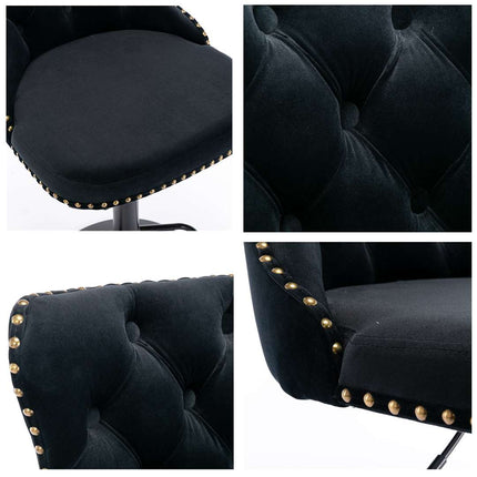 2x Height Adjustable Swivel Bar Stool Velvet Nailhead Barstool with Footrest.