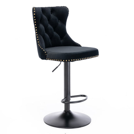 2x Height Adjustable Swivel Bar Stool Velvet Nailhead Barstool with Footrest.