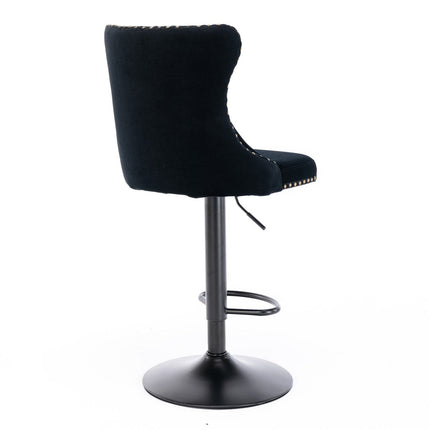 2x Height Adjustable Swivel Bar Stool Velvet Nailhead Barstool with Footrest.