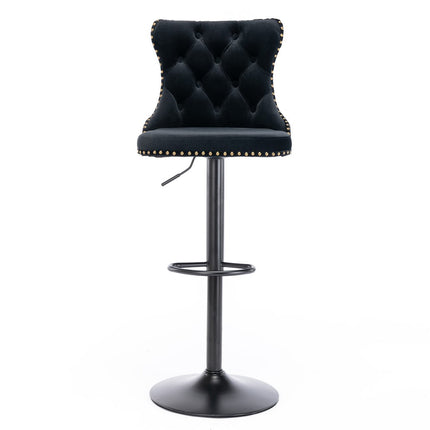 2x Height Adjustable Swivel Bar Stool Velvet Nailhead Barstool with Footrest.