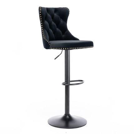 2x Height Adjustable Swivel Bar Stool Velvet Nailhead Barstool with Footrest.
