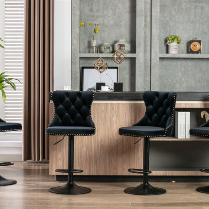 2x Height Adjustable Swivel Bar Stool Velvet Nailhead Barstool with Footrest.
