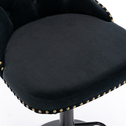 2x Height Adjustable Swivel Bar Stool Velvet Nailhead Barstool with Footrest.
