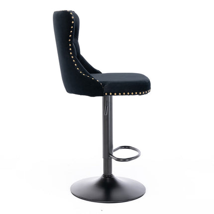 2x Height Adjustable Swivel Bar Stool Velvet Nailhead Barstool with Footrest.