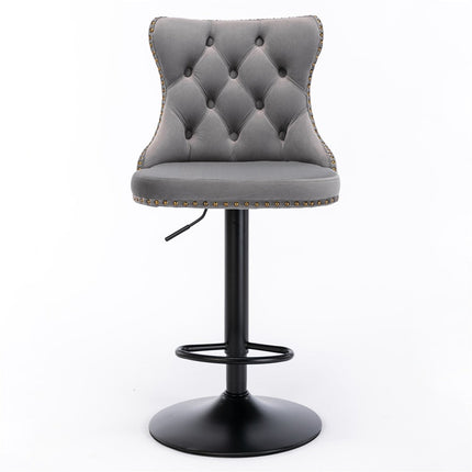 4x Height Adjustable Swivel Bar Stool Velvet Nailhead Barstool with Footrest.