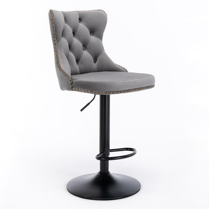 4x Height Adjustable Swivel Bar Stool Velvet Nailhead Barstool with Footrest.