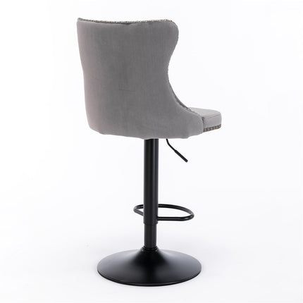 4x Height Adjustable Swivel Bar Stool Velvet Nailhead Barstool with Footrest.