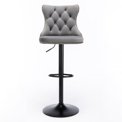 4x Height Adjustable Swivel Bar Stool Velvet Nailhead Barstool with Footrest.